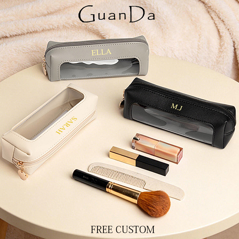 Luxury Bags China Wholesale - 旅行ポータブルジッパー化粧品バッグカスタム名高級透明メイクアップバッグ文字彫刻卸売ドロップシップペンポーチギフト