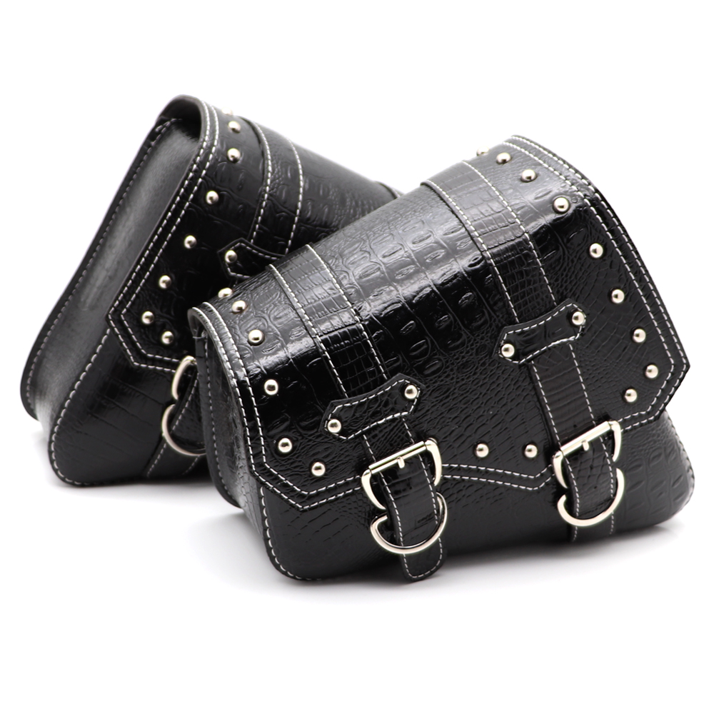 Luxury Bags Luggage - 高級ブラックトライアングルクロコダイルパターンバッグ,メタルバックル,オートバイサイド,ラゲッジバッグ,ツール