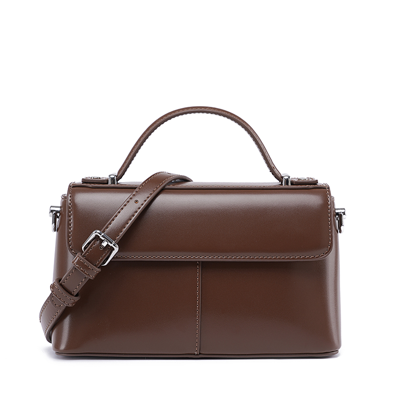 Structured Handbag Top Handle - 女性用ブラウンレザートップハンドルバッグ、シルバーハードウェア付き構造化サッチェルハンドバッグ、調節可能なクロスボディストラップ、ヴィンテージスタイル