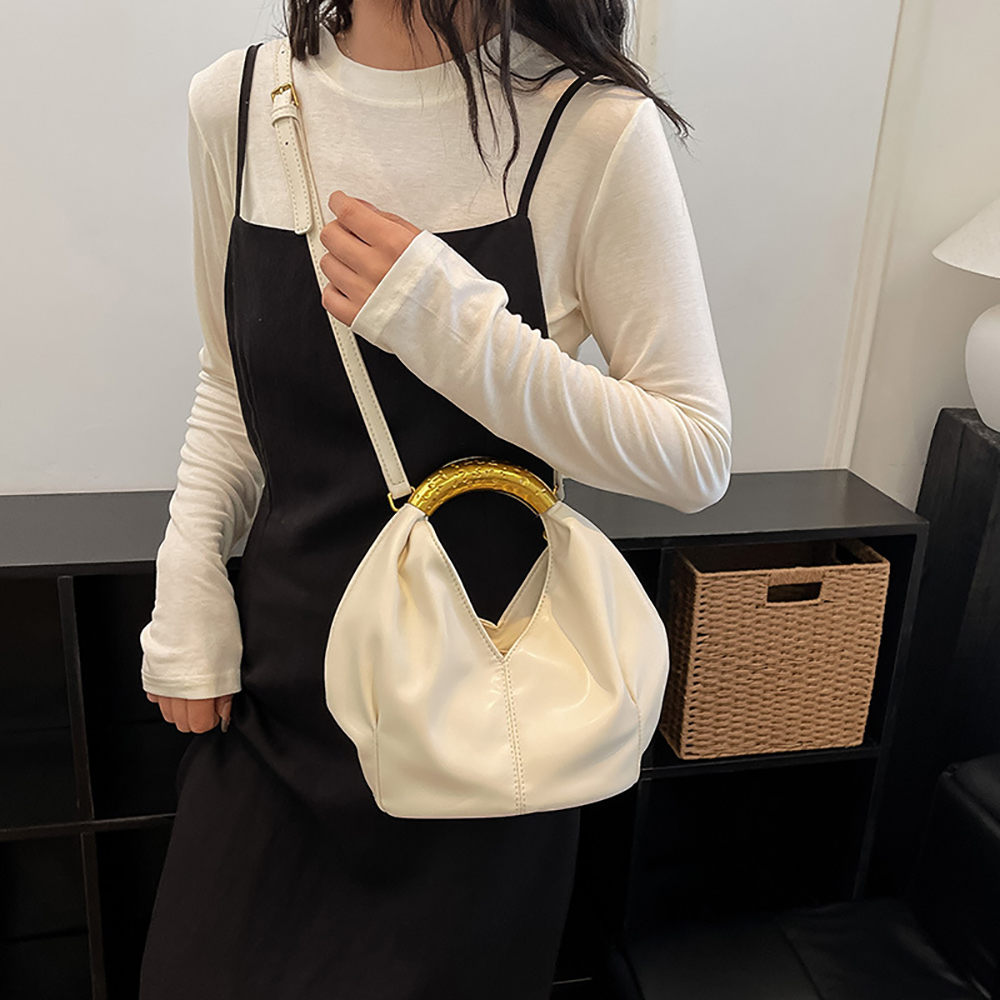 Luxury Bags 2026 Trends - 女性用スモールレザーゴールドハンドルハンドバッグレトロエレガントな美的デイリーデートショルダーバッグ2026トレンド高級クロスボディバッグ