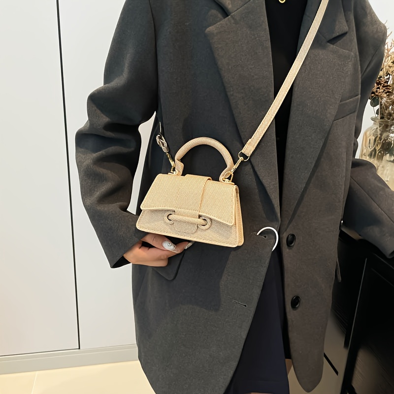 Structured Handbag Top Handle - レディースファッション織りミニハンドバッグ、エレガントな構造のクロスボディサッチェル、トップハンドルと調節可能なストラップ付き、女性用デイリーユース多目的バッグ
