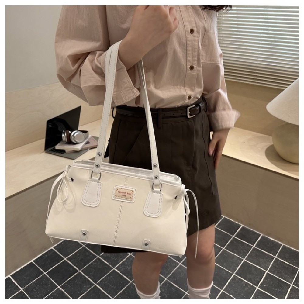 Structured Handbag Top Handle - 韓国風フェイクレザートートバッグ、ジップトップ、ダブルハンドル、ショルダーバッグ、メタルフィート、構造化ハンドバッグ、キャンパス用