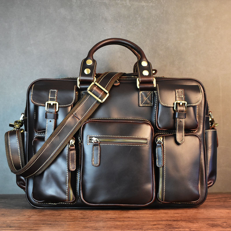 Luxury Bags Luggage - ヴィンテージメンズブラックショルダーバッグ大容量旅行高級本革ハンドバッグ男性ビジネスラップトップ 15 6 インチ荷物バッグ