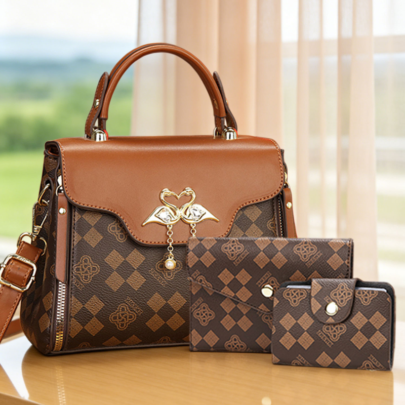 Luxury Bags In - 3ピース女性用バッグセット、軽量高級プリント柄女性用クロスボディバッグ、シングルショルダーなど多様な持ち方が可能