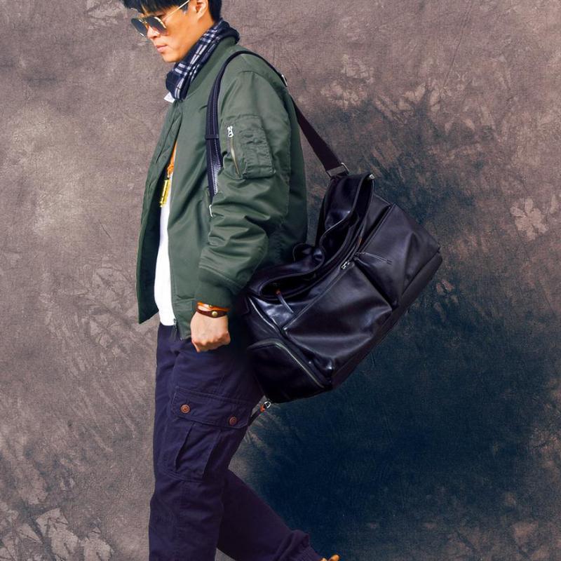 Luxury Bags Luggage - カジュアルデザイナー手作り本革メンズトラベルバッグアウトドアスポーツ高級ソフト牛革ブラックビッグラゲージフィットネスバッグ
