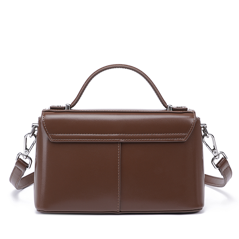 女性用ブラウンレザートップハンドルバッグ、シルバーハードウェ - Structured Handbag Top Handle のレビューと価格