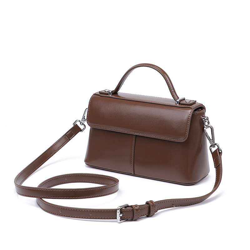 女性用ブラウンレザートップハンドルバッグ、シルバーハードウェ - Structured Handbag Top Handle のレビューと価格