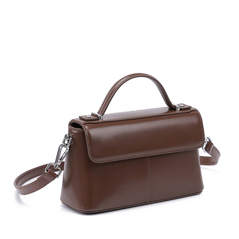 女性用ブラウンレザートップハンドルバッグ、シルバーハードウェ - Structured Handbag Top Handle のレビューと価格