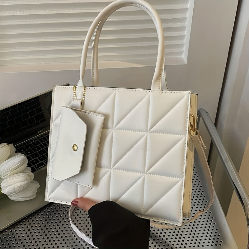 スタイリッシュなキルティングトートバッグ、取り外し可能なポー - Structured Handbag Top Handle のレビューと価格