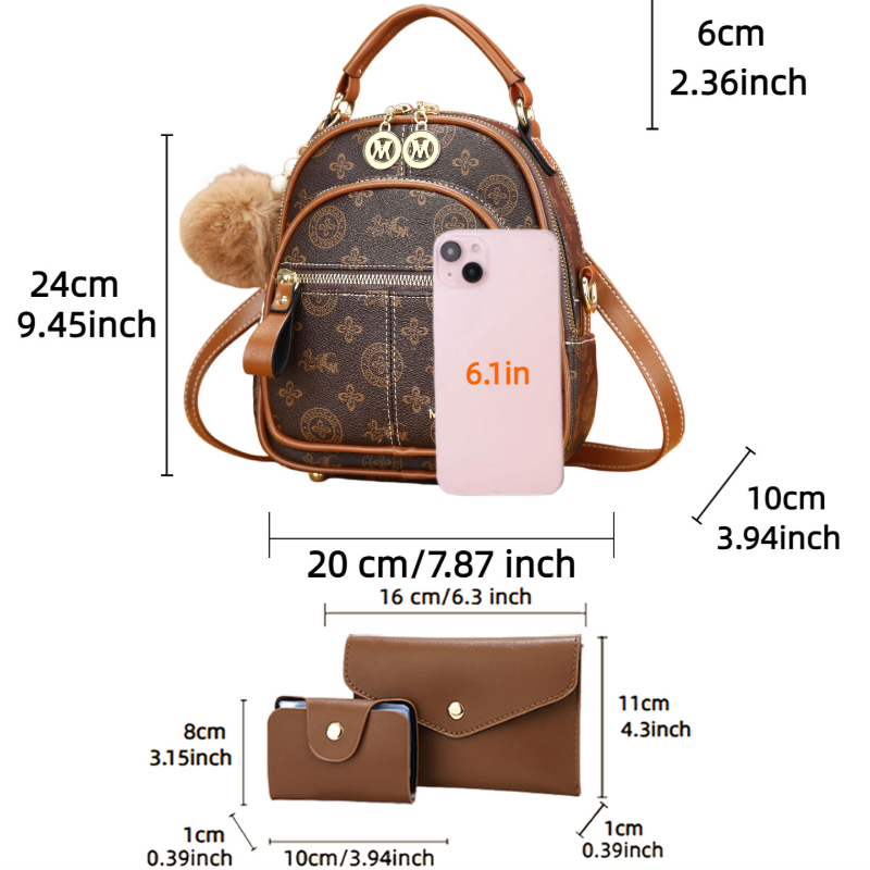 3点セット レディースバッグ、軽量高級プリントミニバックパッ - Luxury Bags In のレビューと価格