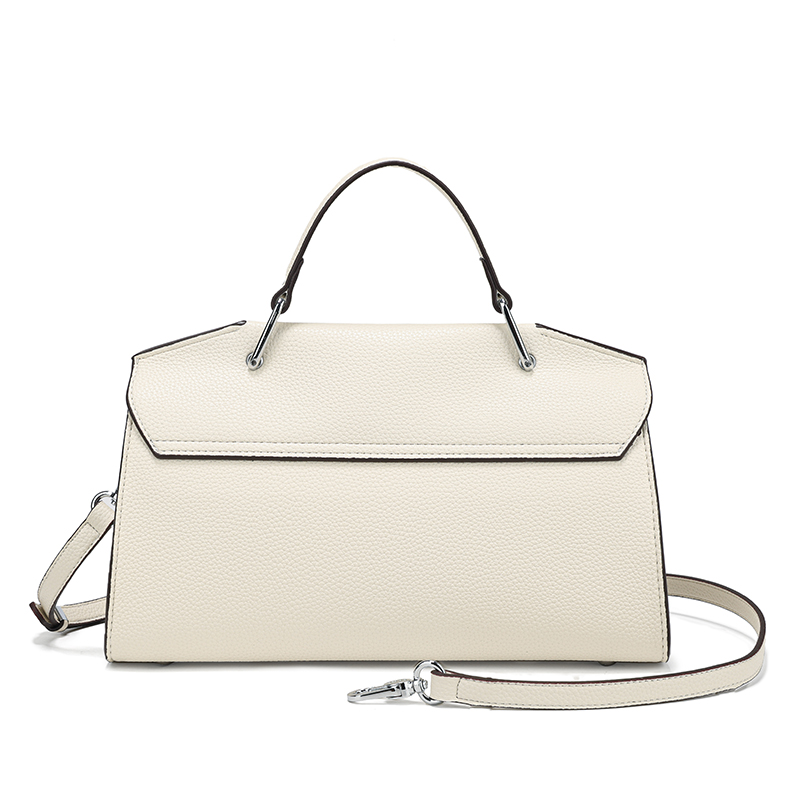 女性用オフホワイトのペブルドレザー製トップハンドルサッチェル - Structured Handbag Top Handle のレビューと価格
