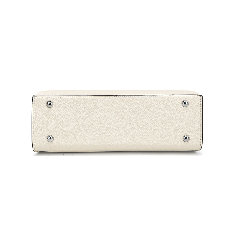 女性用オフホワイトのペブルドレザー製トップハンドルサッチェル - Structured Handbag Top Handle のレビューと価格