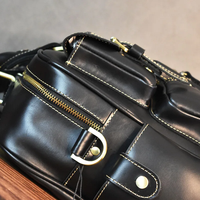 ヴィンテージメンズブラックショルダーバッグ大容量旅行高級本革 - Luxury Bags Luggage のレビューと価格
