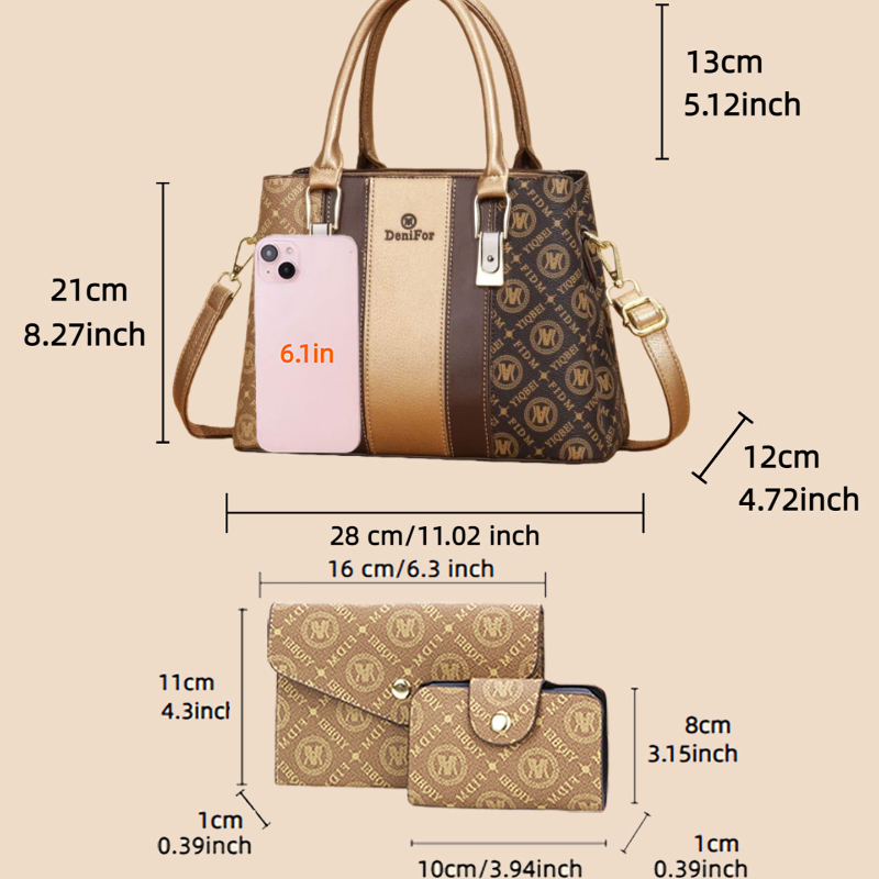 3点セットの女性用ハンドバッグ、スプライスデザイン、軽量高級 - Luxury Bags In のレビューと価格