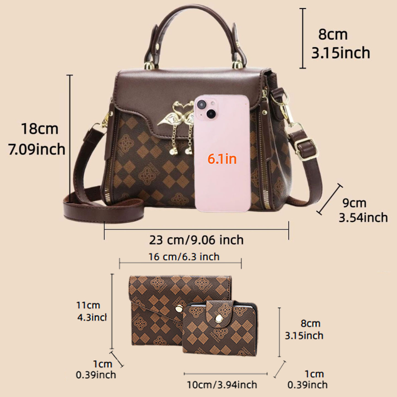 3ピース女性用バッグセット、軽量高級プリント柄女性用クロスボ - Luxury Bags In のレビューと価格