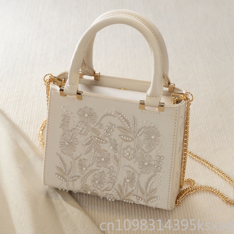 刺繍入りパールハンドバッグ ヴィンテージ エレガントな構造の - Structured Handbag Top Handle のレビューと価格