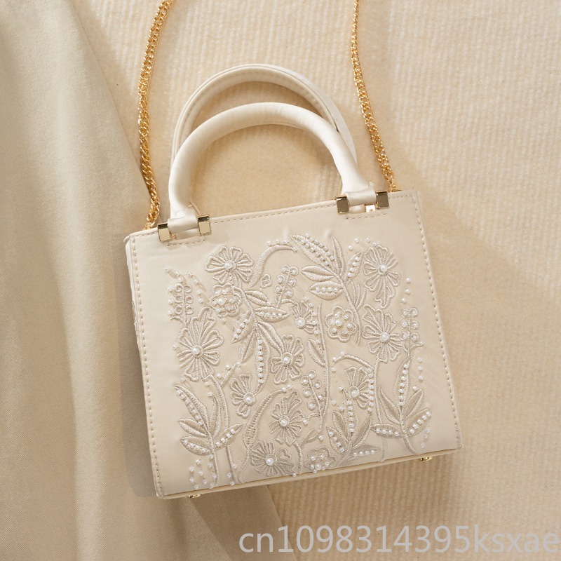 刺繍入りパールハンドバッグ ヴィンテージ エレガントな構造の - Structured Handbag Top Handle のレビューと価格