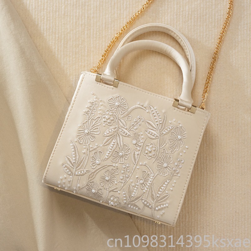 刺繍入りパールハンドバッグ ヴィンテージ エレガントな構造の - Structured Handbag Top Handle のレビューと価格