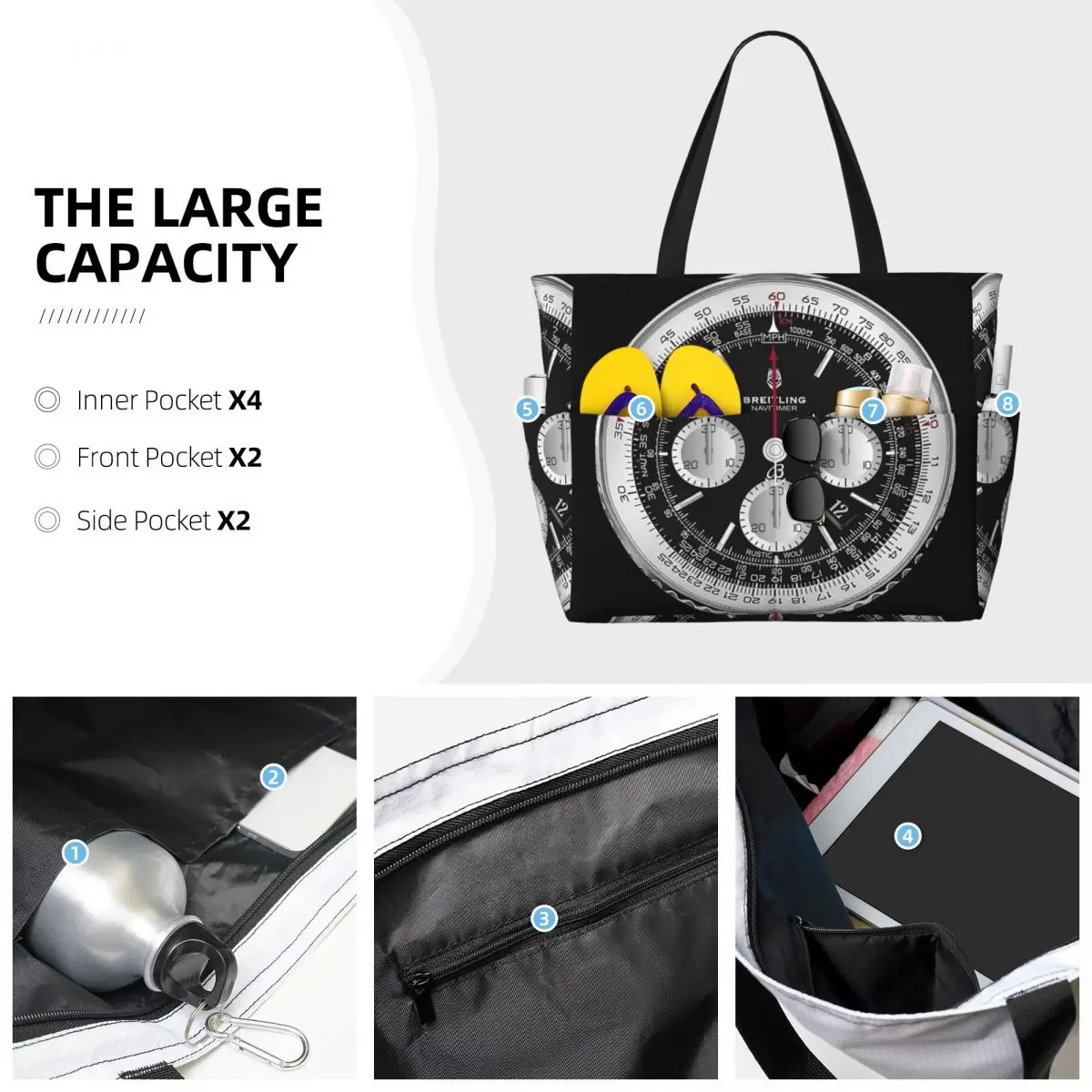 ブラックラグジュアリーウォッチフェイスビーチトートバッグスポ - Luxury Yoga Bags のレビューと価格