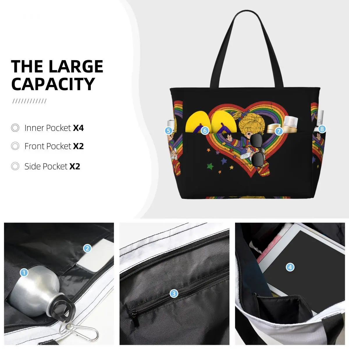 レインボーブライト レインボーハート付きビーチトートバッグ  - Luxury Yoga Bags のレビューと価格