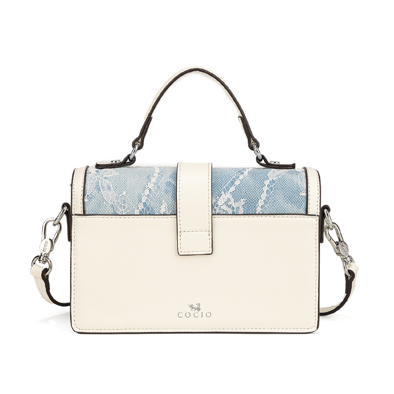 女性用ブルーのスネークプリントレース柄ハンドバッグ、シルバー - Structured Handbag Top Handle のレビューと価格